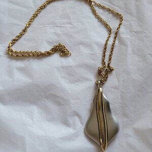 Vintage Silver and Gold Metal Lily Petal Pendant Necklace